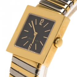 Bvlgari Black 18K Yellow Gold and Stainless Steel Tubogas Women's Wristwatch 22MM
