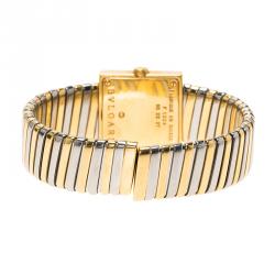 Bvlgari Black 18K Yellow Gold and Stainless Steel Tubogas Women's Wristwatch 22MM