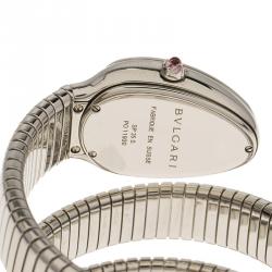 Bvlgari Silver Opaline Stainless Steel Serpenti Tubogas Double Spiral Women's Wristwatch 35MM