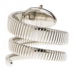 Bvlgari Silver Opaline Stainless Steel Serpenti Tubogas Double Spiral Women's Wristwatch 35MM