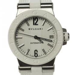 مملوكة مسبقًا ساعة يد نسائية بلغاري دياغونو DG 35 SV مطاط وستانلس ستيل بيضاء 35مم