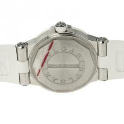 مملوكة مسبقًا ساعة يد نسائية بلغاري دياغونو DG 35 SV مطاط وستانلس ستيل بيضاء 35مم