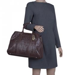 Carolina Herrera Choco Brown Monogram Leather Matteo Tote