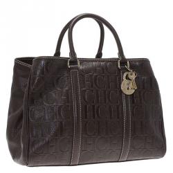 Carolina Herrera Choco Brown Monogram Leather Matteo Tote