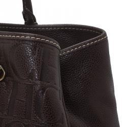 Carolina Herrera Choco Brown Monogram Leather Matteo Tote