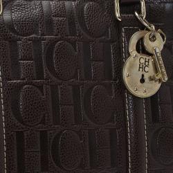 Carolina Herrera Choco Brown Monogram Leather Matteo Tote