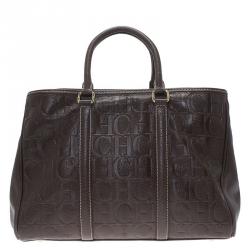 Carolina Herrera Choco Brown Monogram Leather Matteo Tote