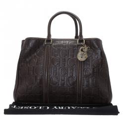 Carolina Herrera Choco Brown Monogram Leather Matteo Tote