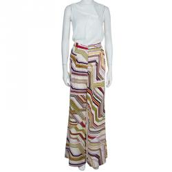 Carolina Herrera Multicolor Geometric Print Wide Leg Silk Pants  M