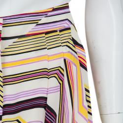 Carolina Herrera Multicolor Geometric Print Wide Leg Silk Pants  M