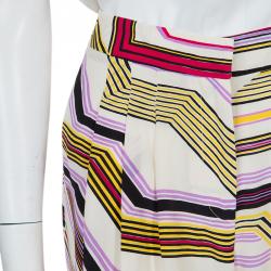 Carolina Herrera Multicolor Geometric Print Wide Leg Silk Pants  M