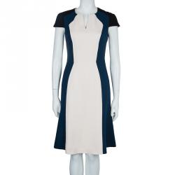 Pre Owned Carolina Herrera Colorblock Cap Sleeve Dress M