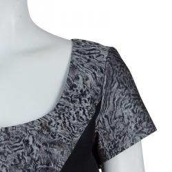 Pre Owned Carolina Herrera Black Contrast Hourglass Panel Detail Short Sleeve Dress M