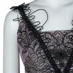 Pre Owned Carolina Herrera Purple Floral Corded Embellishment Detail Silk Gown L