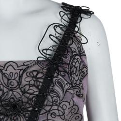 Pre Owned Carolina Herrera Purple Floral Corded Embellishment Detail Silk Gown L