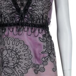 Pre Owned Carolina Herrera Purple Floral Corded Embellishment Detail Silk Gown L