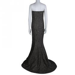 مملوكة مسبقًا Carolina Herrera Brown Cloque Embellished Strapless Gown L