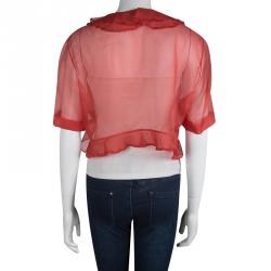 Pre Owned Carolina Herrera Red Organza Ruffle Detail Sheer Bolero Jacket XL