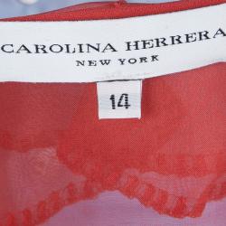 Pre Owned Carolina Herrera Red Organza Ruffle Detail Sheer Bolero Jacket XL