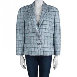 Pre Owned Carolina Herrera Powder Blue Checked Tweed Blazer XL
