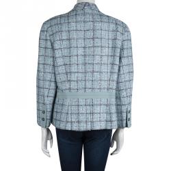 Pre Owned Carolina Herrera Powder Blue Checked Tweed Blazer XL