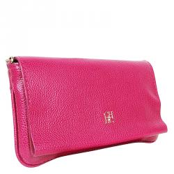 Pre Owned Carolina Herrera Pink Leather Flap Bag With Gold Chain