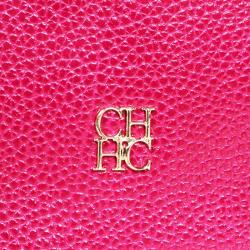 Pre Owned Carolina Herrera Pink Leather Flap Bag With Gold Chain