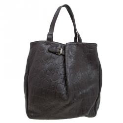 Pre Owned Carolina Herrera Dark Brown Monogram Leather Balmoral Tote