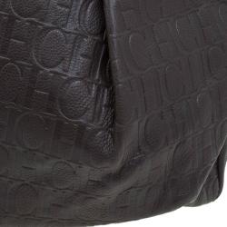 Pre Owned Carolina Herrera Dark Brown Monogram Leather Balmoral Tote