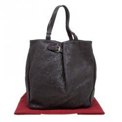 Pre Owned Carolina Herrera Dark Brown Monogram Leather Balmoral Tote