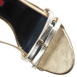 Pre Owned Carolina Herrera Gold Leather Bow Detail Slingback Sandals Size 40
