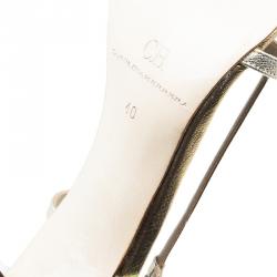 Pre Owned Carolina Herrera Gold Leather Bow Detail Slingback Sandals Size 40