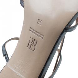 Pre Owned Carolina Herrera Silver Leather Strappy Sandals Size 38 