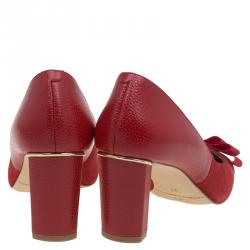 Pre Owned Carolina Herrera Red Leather and Suede Bow Pumps Size 39
