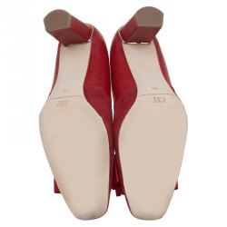 Pre Owned Carolina Herrera Red Leather and Suede Bow Pumps Size 39