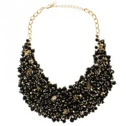 Pre Owned CH Carolina Herrera Black Beads Gold Tone Necklace