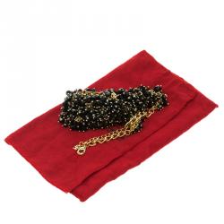 Pre Owned CH Carolina Herrera Black Beads Gold Tone Necklace