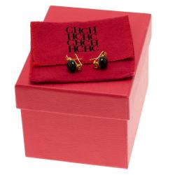 Pre Owned CH Carolina Herrera Black Pearl Gold Tone Metal Logo Earrings