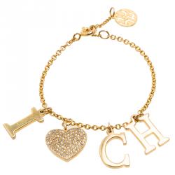Pre Owned Carolina Herrera I Love CH Gold Tone Bracelet