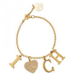 Pre Owned Carolina Herrera I Love CH Gold Tone Bracelet