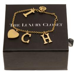 Pre Owned Carolina Herrera I Love CH Gold Tone Bracelet