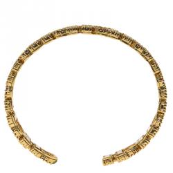 Pre Owned CH Carolina Herrera Logo Multicolored Crystals Gold Tone Cuff Bracelet