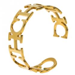 Pre Owned CH Carolina Herrera Logo Gold Tone Cuff Bracelet