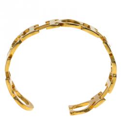 Pre Owned CH Carolina Herrera Logo Gold Tone Cuff Bracelet