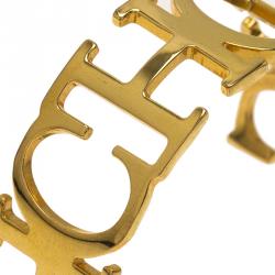 Pre Owned CH Carolina Herrera Logo Gold Tone Cuff Bracelet