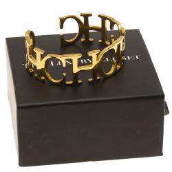 Pre Owned CH Carolina Herrera Logo Gold Tone Cuff Bracelet