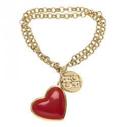 Pre Owned Carolina Herrera Heart Gold-Tone Bracelet 18CM