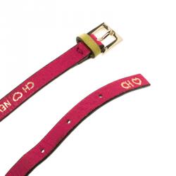 Pre Owned Carolina Herrera Pink Leather Gold Tone Wrap Bracelet