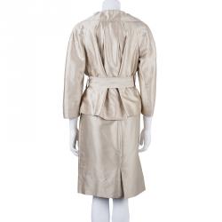 Carolina Herrera Beige Silk Skirt Suit L