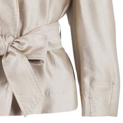 Carolina Herrera Beige Silk Skirt Suit L